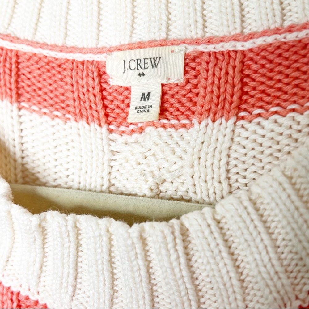 J. Crew Striped Cable Knit Cotton Sweater Cream Coral Salmon Size Medium - Picture 6 of 7